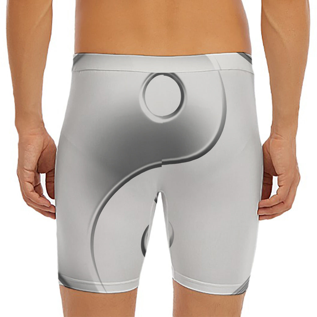 Sliver And White Yin Yang Print Men's Long Boxer Briefs