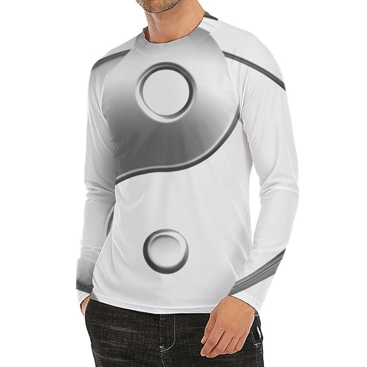 Sliver And White Yin Yang Print Men's Long Sleeve Rash Guard