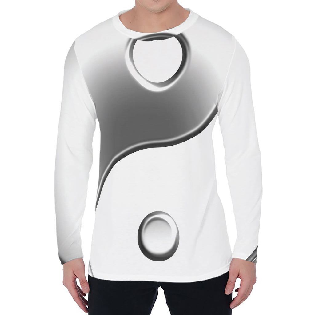 Sliver And White Yin Yang Print Men's Long Sleeve T-Shirt