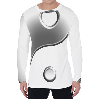 Sliver And White Yin Yang Print Men's Long Sleeve T-Shirt