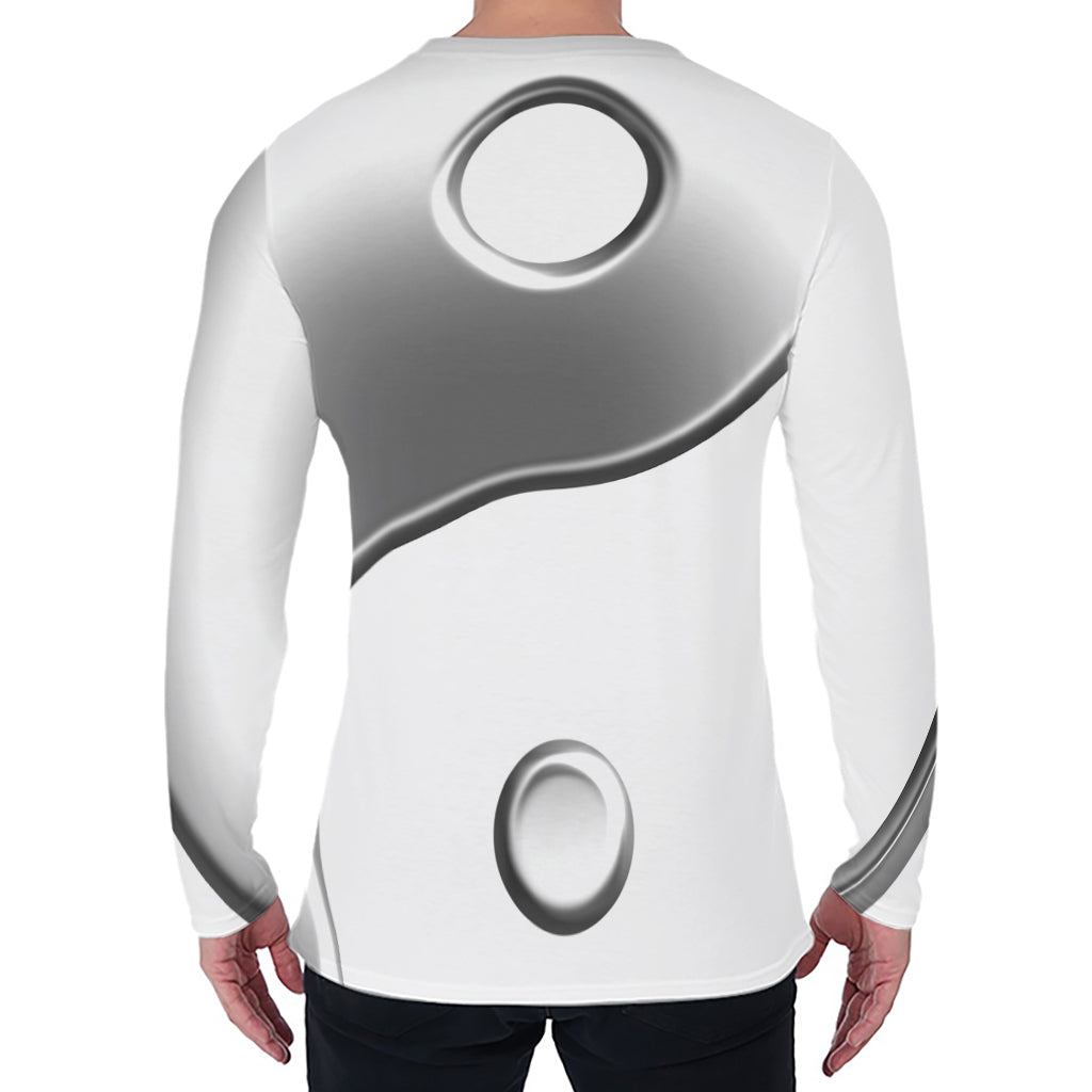 Sliver And White Yin Yang Print Men's Long Sleeve T-Shirt