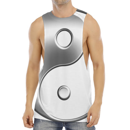 Sliver And White Yin Yang Print Men's Muscle Tank Top
