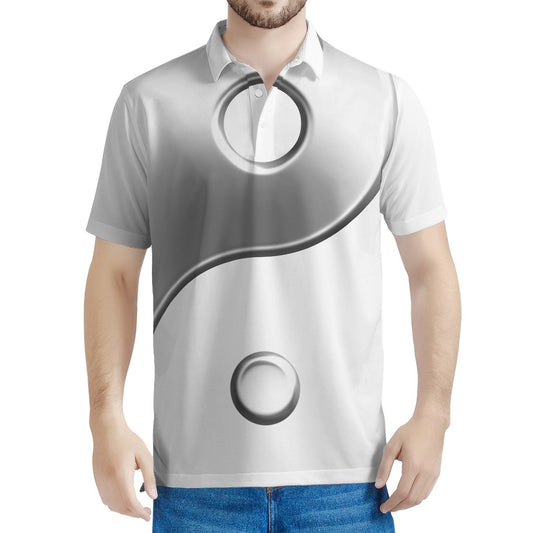 Sliver And White Yin Yang Print Men's Polo Shirt