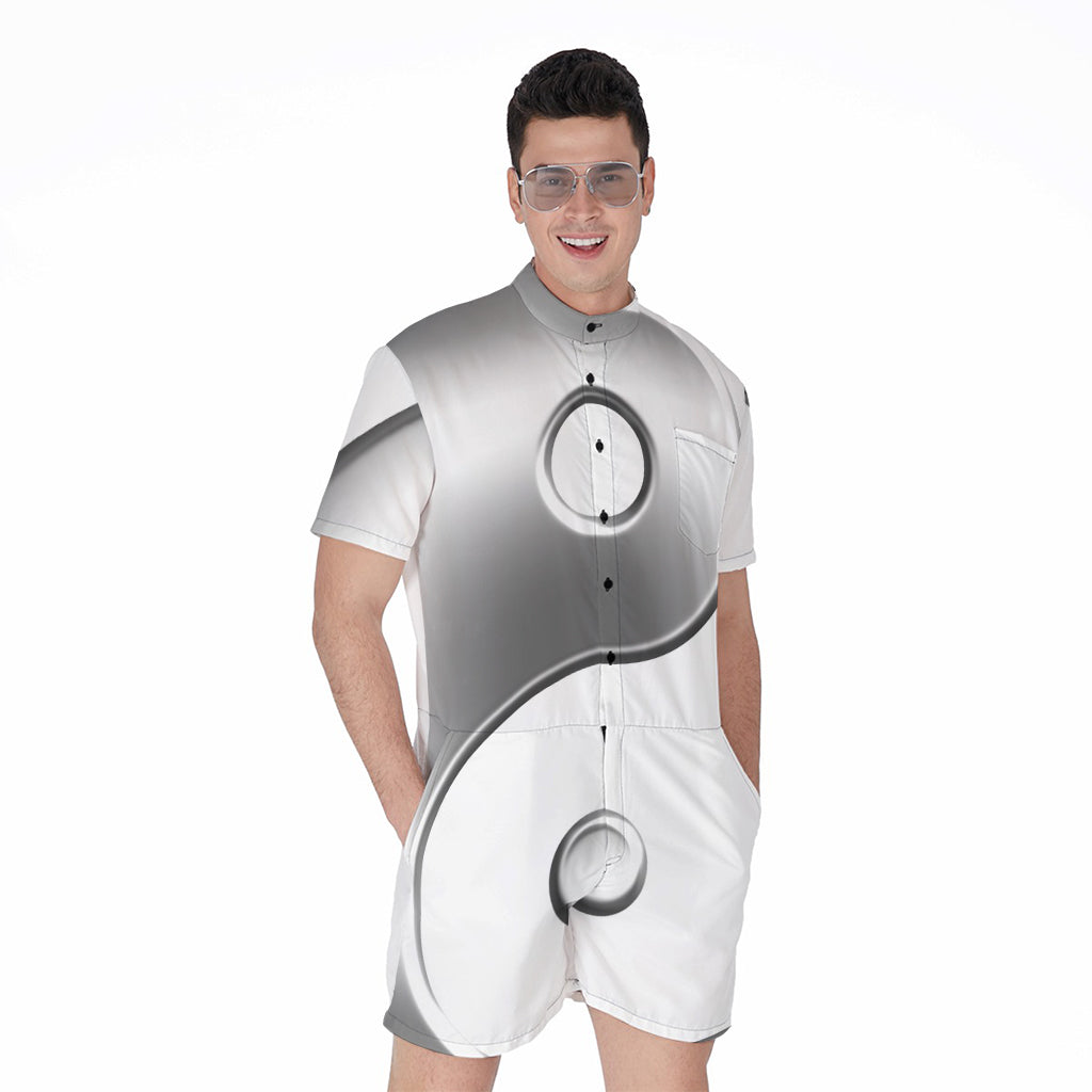 Sliver And White Yin Yang Print Men's Rompers