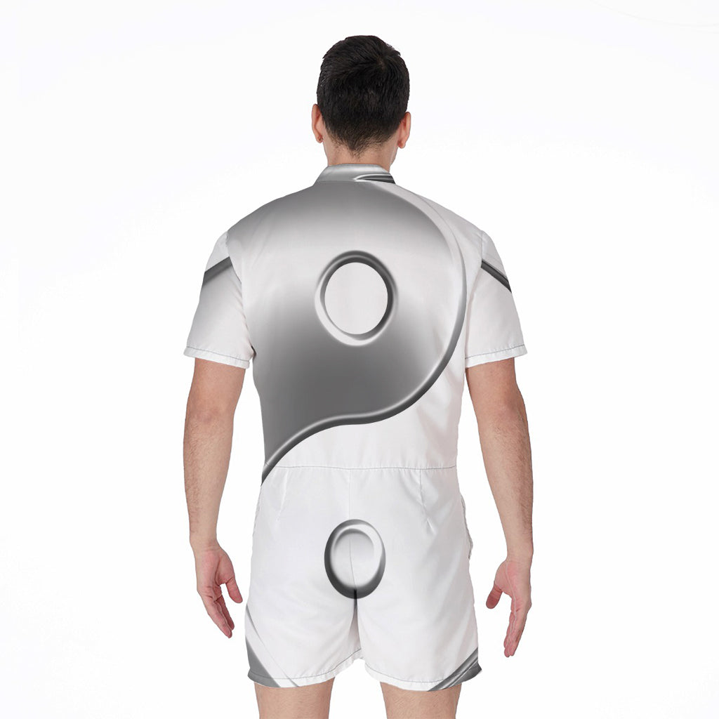 Sliver And White Yin Yang Print Men's Rompers