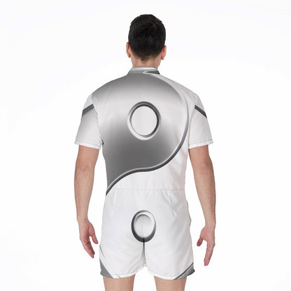 Sliver And White Yin Yang Print Men's Rompers