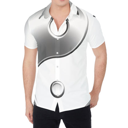 Sliver And White Yin Yang Print Men's Shirt