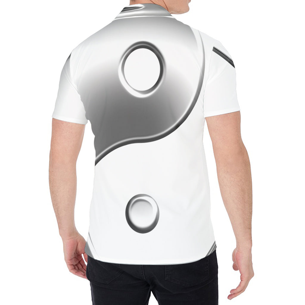 Sliver And White Yin Yang Print Men's Shirt