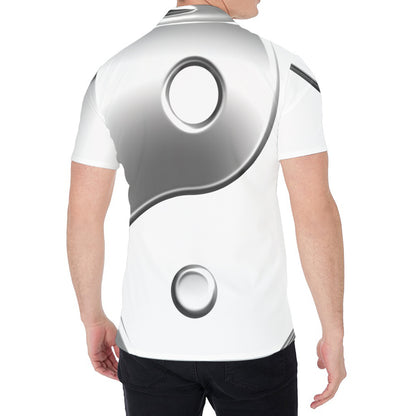 Sliver And White Yin Yang Print Men's Shirt