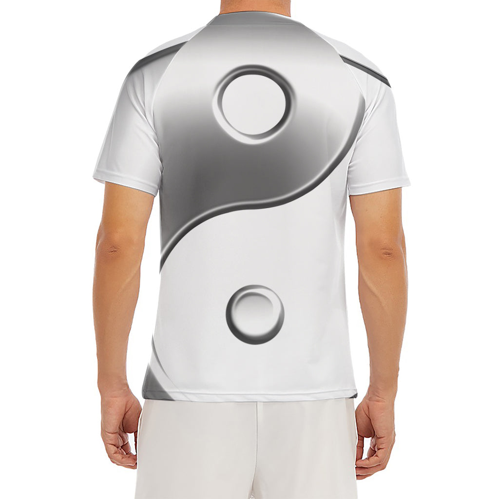 Sliver And White Yin Yang Print Men's Short Sleeve Rash Guard