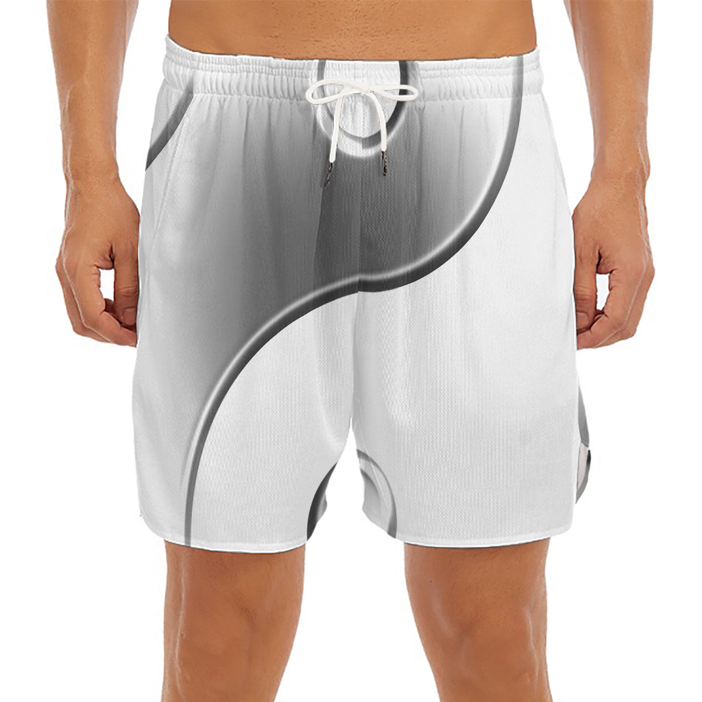 Sliver And White Yin Yang Print Men's Split Running Shorts