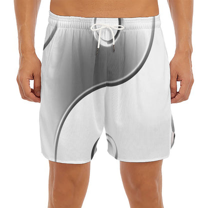 Sliver And White Yin Yang Print Men's Split Running Shorts
