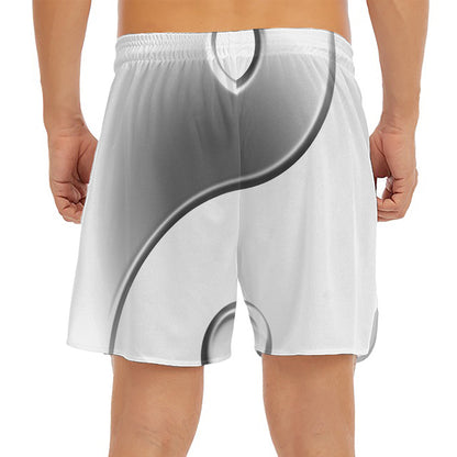 Sliver And White Yin Yang Print Men's Split Running Shorts