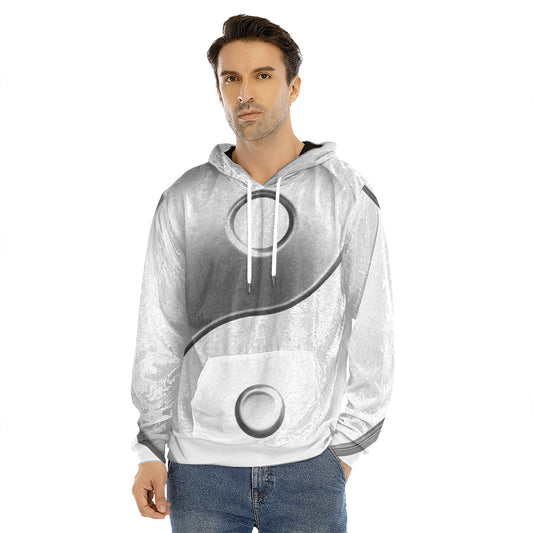 Sliver And White Yin Yang Print Men's Velvet Pullover Hoodie