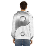 Sliver And White Yin Yang Print Men's Velvet Pullover Hoodie