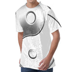 Sliver And White Yin Yang Print Men's Velvet T-Shirt