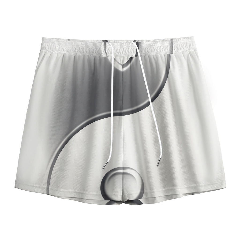 Sliver And White Yin Yang Print Mesh Shorts