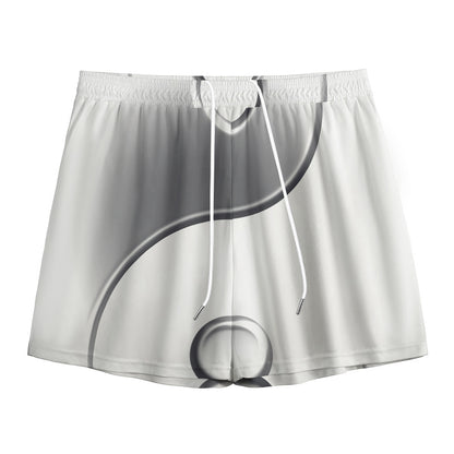 Sliver And White Yin Yang Print Mesh Shorts
