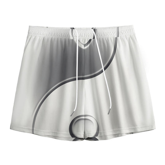 Sliver And White Yin Yang Print Mesh Shorts