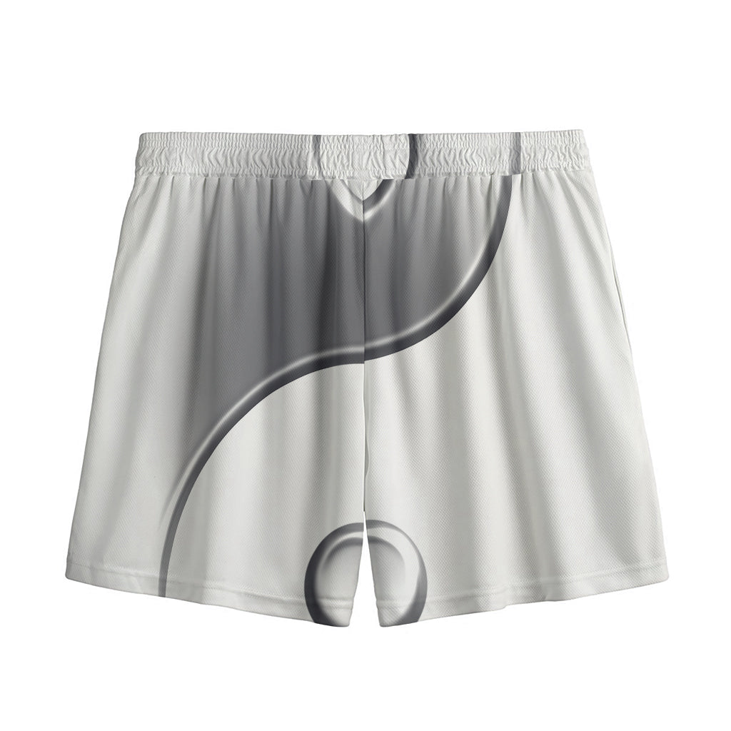 Sliver And White Yin Yang Print Mesh Shorts