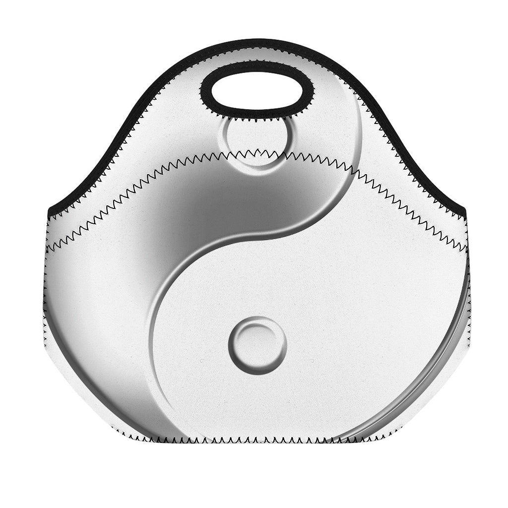 Sliver And White Yin Yang Print Neoprene Lunch Bag