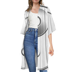 Sliver And White Yin Yang Print Open Front Beach Cover Up