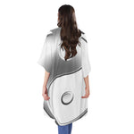 Sliver And White Yin Yang Print Open Front Beach Cover Up