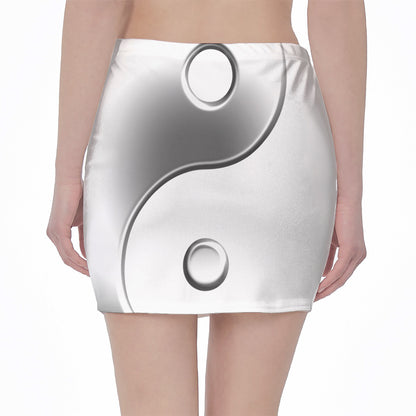 Sliver And White Yin Yang Print Pencil Mini Skirt