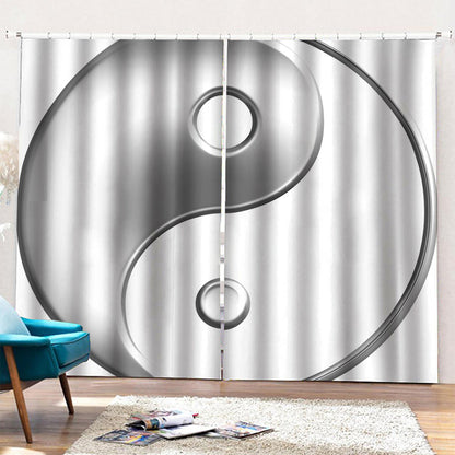 Sliver And White Yin Yang Print Pencil Pleat Curtains