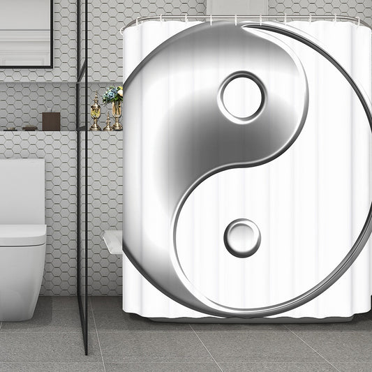 Sliver And White Yin Yang Print Polyester Shower Curtain