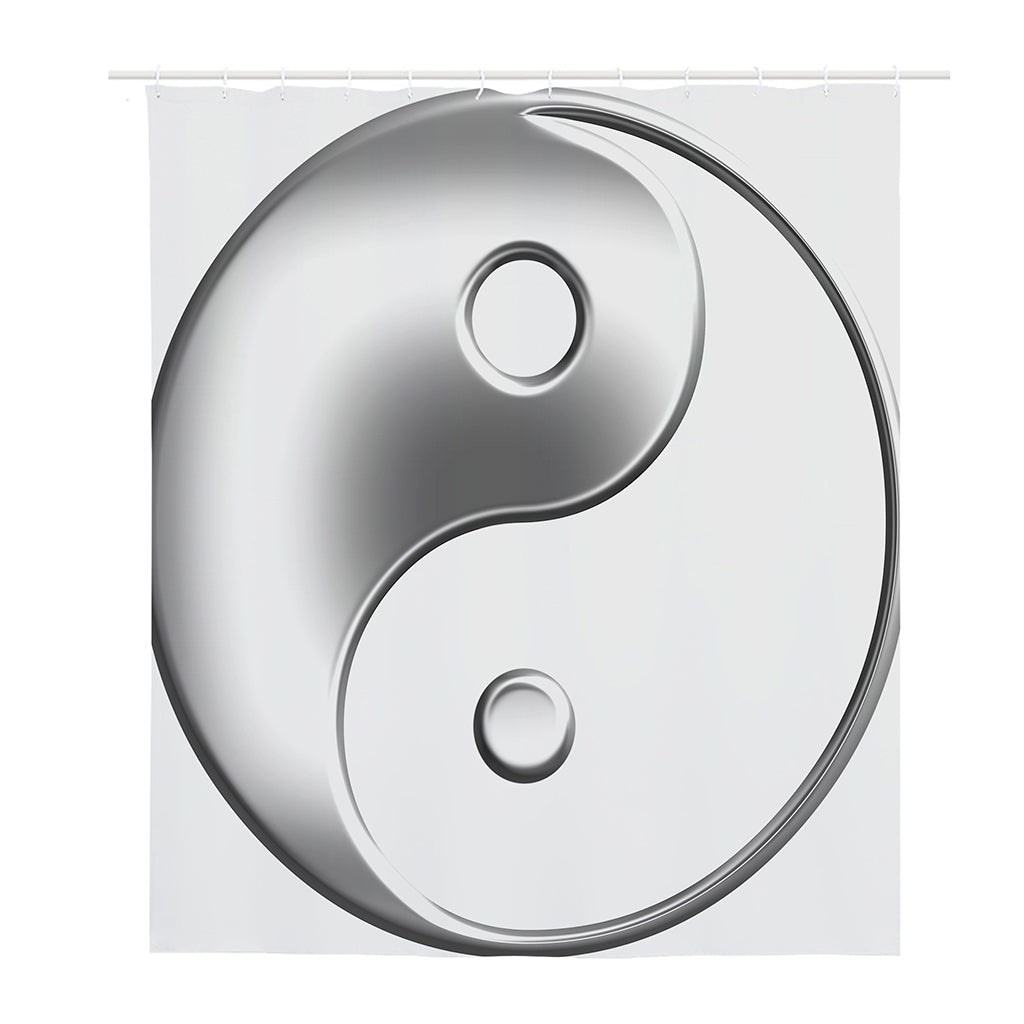 Sliver And White Yin Yang Print Polyester Shower Curtain