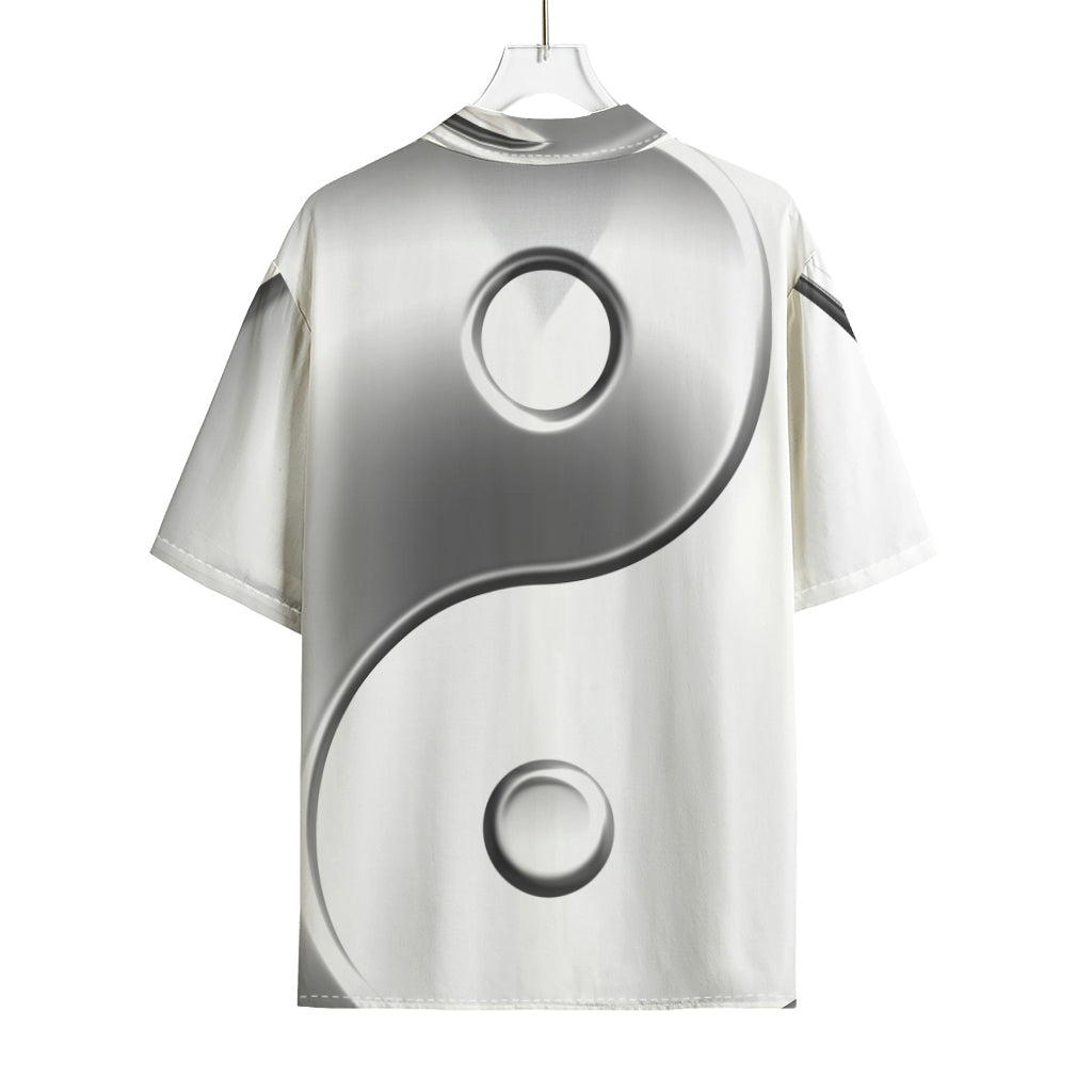 Sliver And White Yin Yang Print Rayon Hawaiian Shirt
