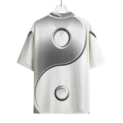 Sliver And White Yin Yang Print Rayon Hawaiian Shirt