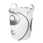 Sliver And White Yin Yang Print Round Laundry Basket