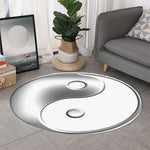 Sliver And White Yin Yang Print Round Rug