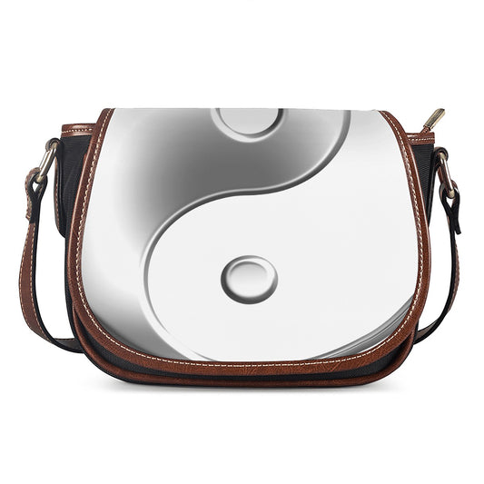 Sliver And White Yin Yang Print Saddle Bag