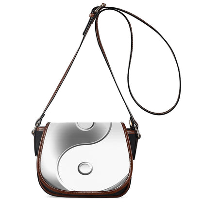 Sliver And White Yin Yang Print Saddle Bag