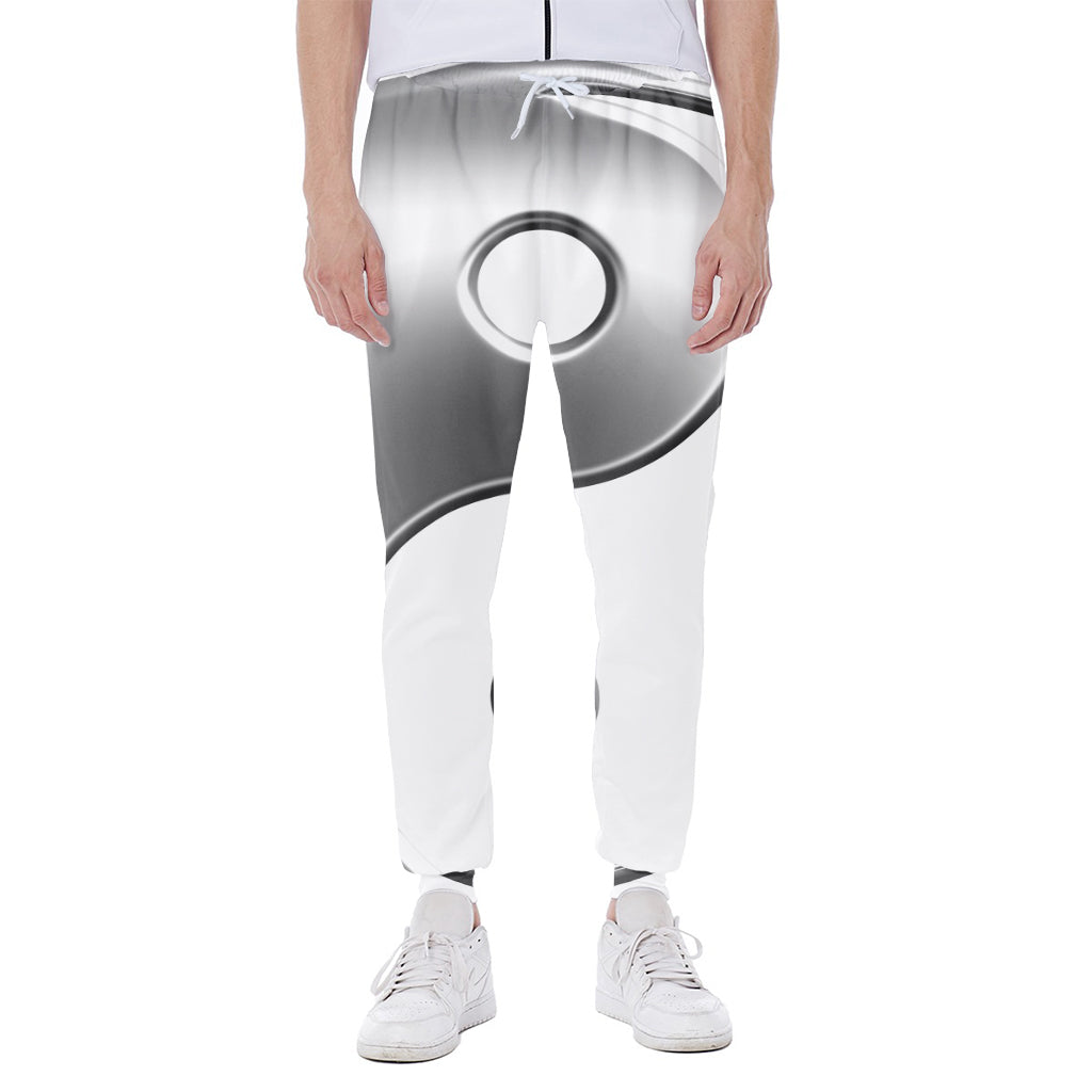Sliver And White Yin Yang Print Scuba Joggers