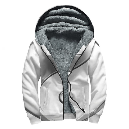 Sliver And White Yin Yang Print Sherpa Lined Zip Up Hoodie