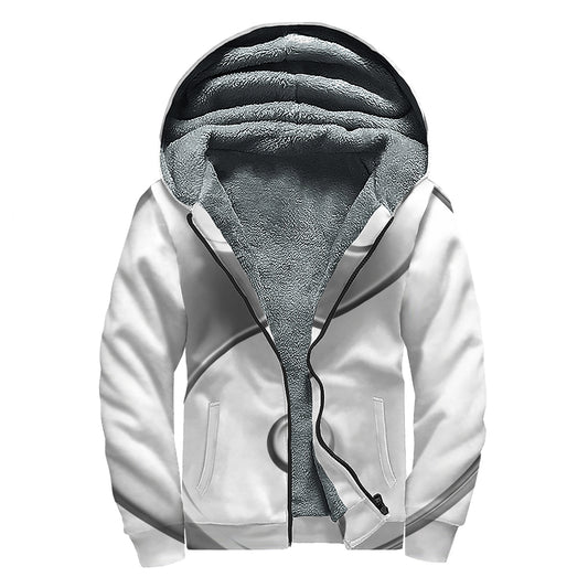 Sliver And White Yin Yang Print Sherpa Lined Zip Up Hoodie
