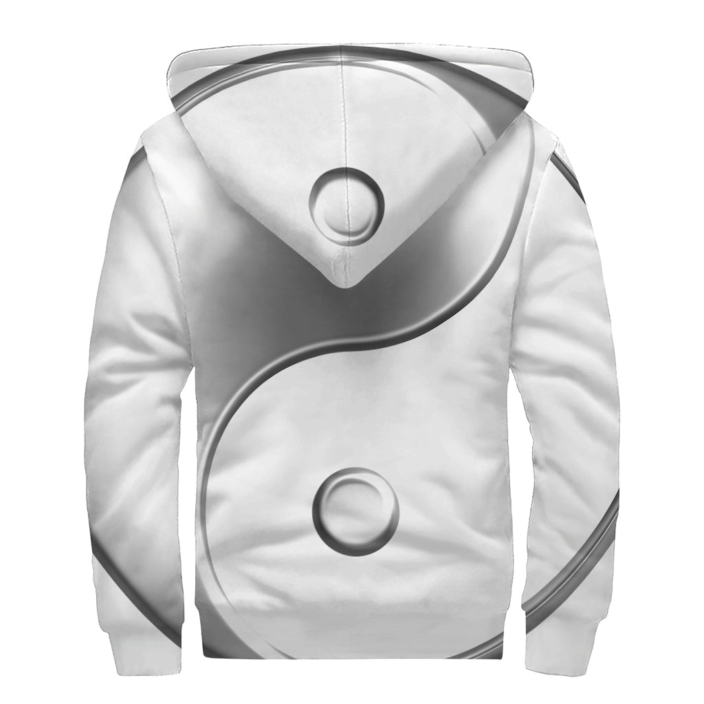 Sliver And White Yin Yang Print Sherpa Lined Zip Up Hoodie