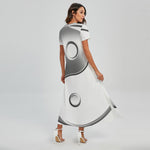 Sliver And White Yin Yang Print Short Sleeve Maxi Dress