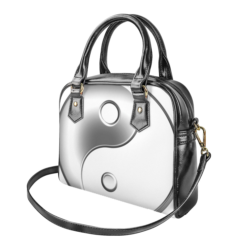 Sliver And White Yin Yang Print Shoulder Handbag