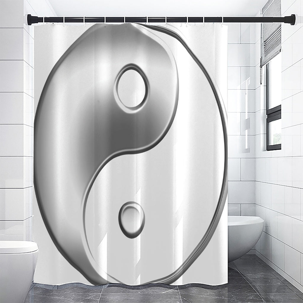 Sliver And White Yin Yang Print Shower Curtain