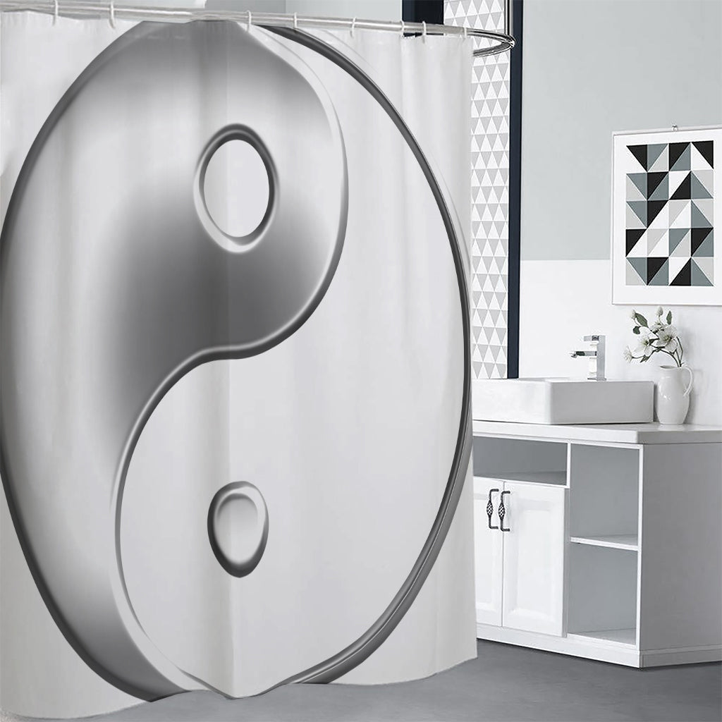 Sliver And White Yin Yang Print Shower Curtain