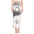 Sliver And White Yin Yang Print Side Slit Maxi Skirt