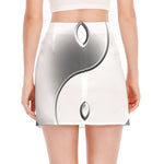 Sliver And White Yin Yang Print Side Slit Mini Skirt
