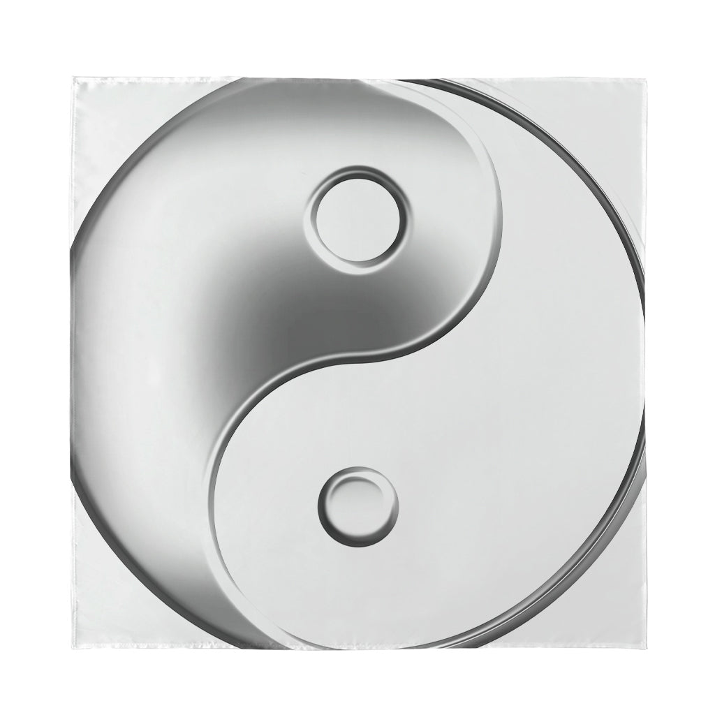 Sliver And White Yin Yang Print Silk Bandana