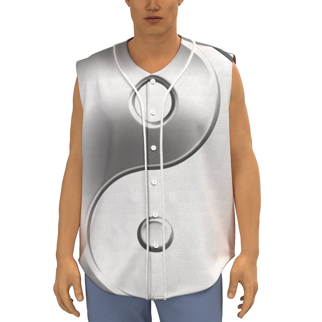 Sliver And White Yin Yang Print Sleeveless Baseball Jersey