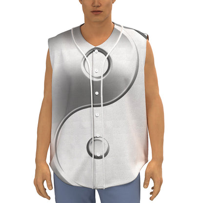 Sliver And White Yin Yang Print Sleeveless Baseball Jersey